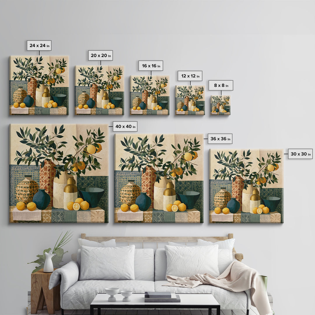 Mediterranean Olive Branch and Citrus Arrangement Canvas Print, Dining Room Art, Bedroom Wall Art, Dining Room Decor, Dining, DRA-1x1-60