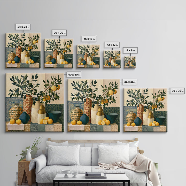 Mediterranean Olive Branch and Citrus Arrangement Canvas Print, Dining Room Art, Bedroom Wall Art, Dining Room Decor, Dining, DRA-1x1-60
