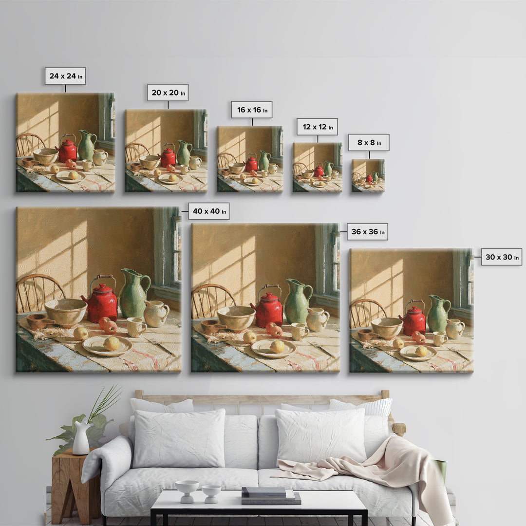 Sunlit Farmhouse Table Objects Without Room View Canvas Print, Dining Room Art, Coastal Wall Art, Dining Room Decor, Dining, DRA-1x1-65