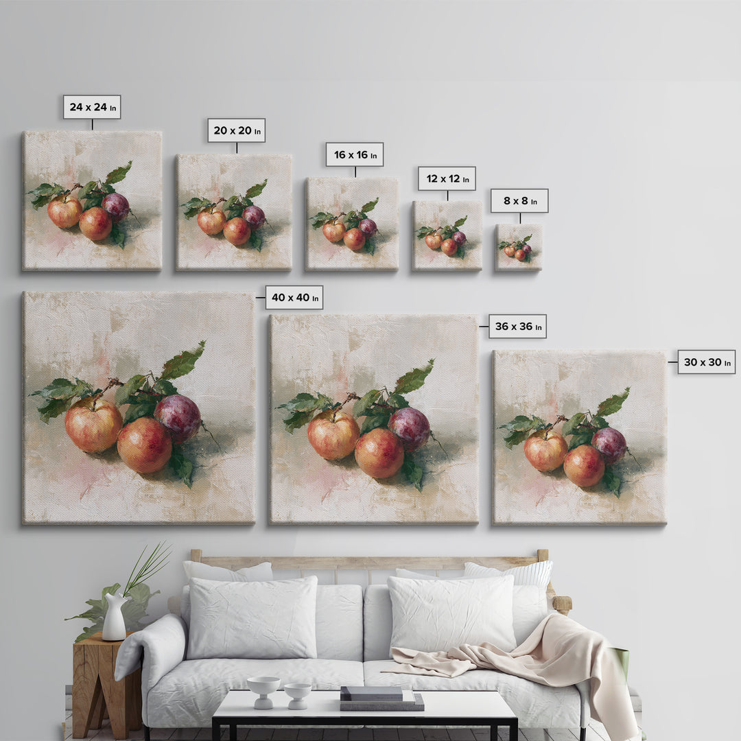 Peach and Plum Still Life Framed Canvas Print, Dining Room Art, Set of 3 Prints, Dining Room Decor, Fine Art, Dining, DRA-1x1-68