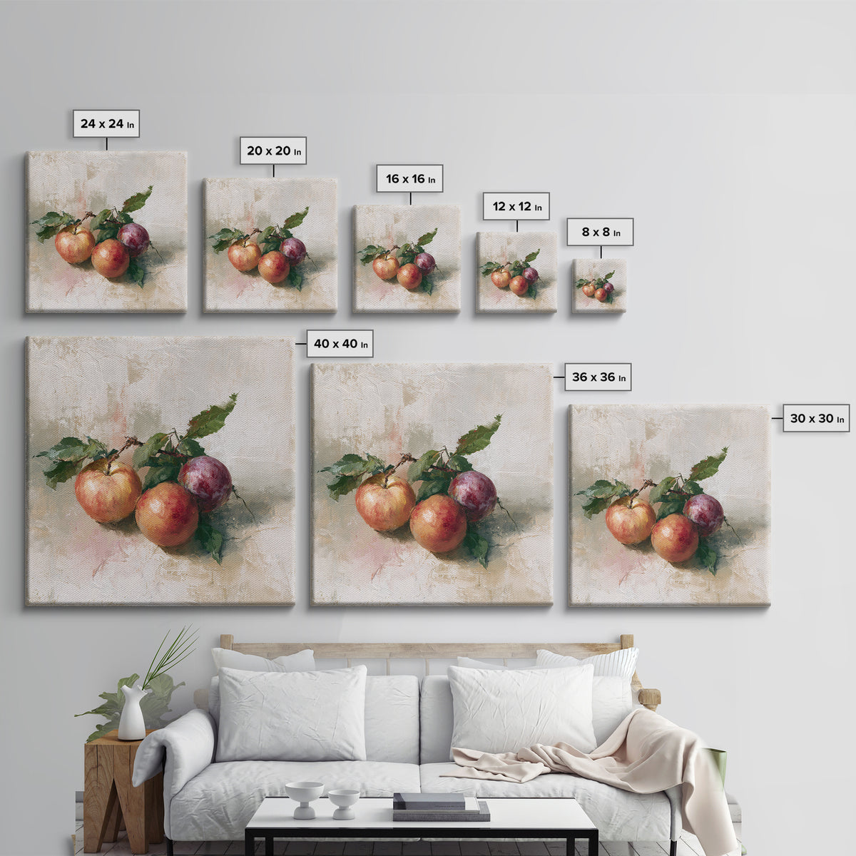 Peach and Plum Still Life Framed Canvas Print, Dining Room Art, Set of 3 Prints, Dining Room Decor, Fine Art, Dining, DRA-1x1-68