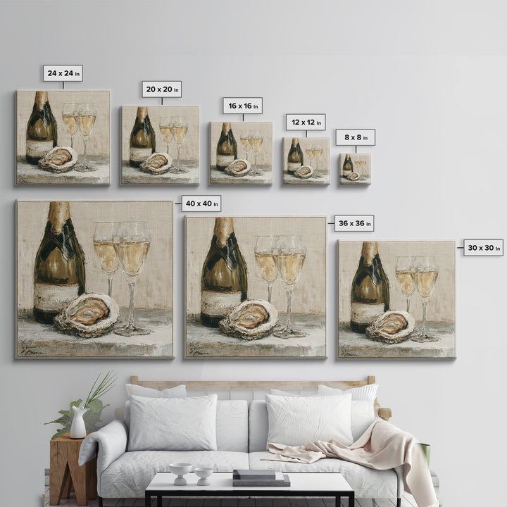 Elegant Oyster and Champagne Still Life Framed Canvas Print, Dining Room Art, Bedroom Decor, Dining Room Decor, Dining, DRA-1x1-7