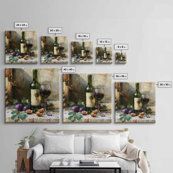Wine Bottle and Figs on a Linen Canvas Print, Dining Room Art, Gallery Decor, Dining Room Decor, Abstract Art, Dining, DRA-1x1-75