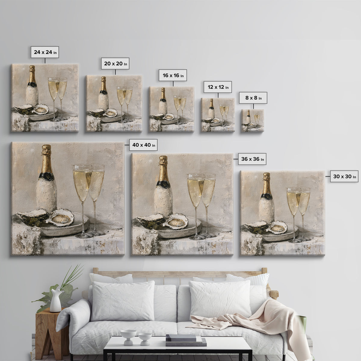 Elegant Oyster and Champagne Still Life Framed Canvas Print, Dining Room Art, Dining Room Decor, Oil Painting, Dining, DRA-1x1-79