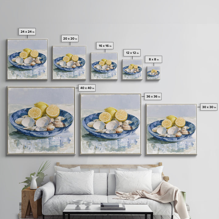 Shellfish and Lemon Still Life Framed Canvas Print, Dining Room Art, Art Print, Dining Room Decor, Dining, Abstract Art, DRA-1x1-88