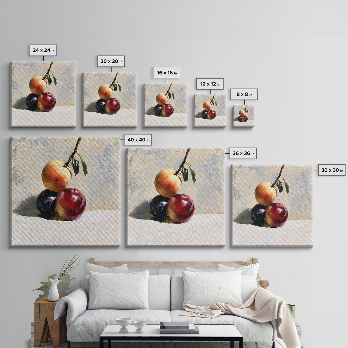 Peach and Plum Still Life Canvas Print, Dining Room Art, Trendy Wall Art, Dining Room Decor, Fine Art, Dining, DRA-1x1-92