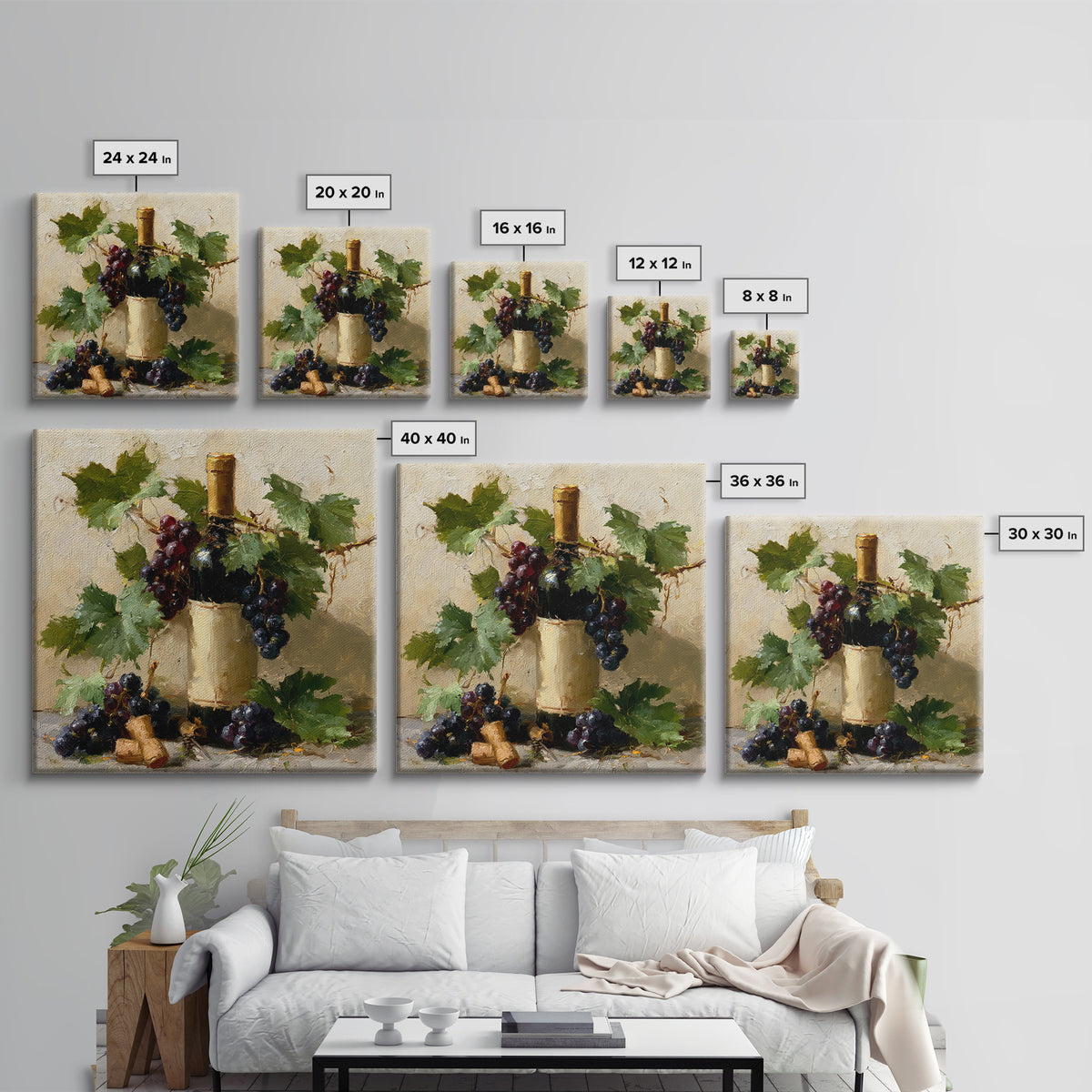 Botanical Grapevine with Leaves and Fruit Framed Canvas Print, Dining Room Art, Dining Room Decor, Watercolor Art, Dining, DRA-1x1-93