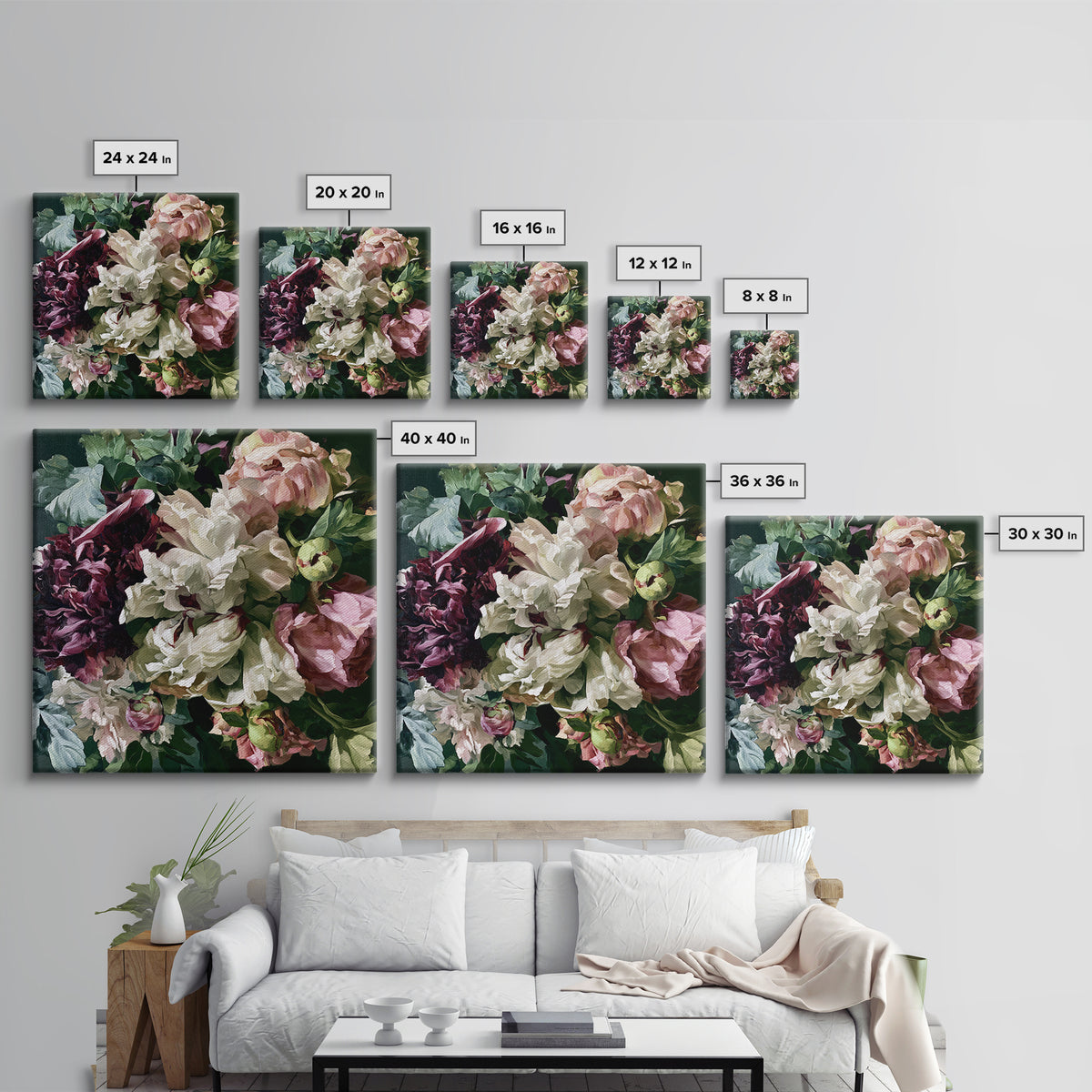 Large Floral Centerpiece Canvas Print, Dining Room Art, Wall Decor, Dining Room Decor, Fine Art, Dining, Contemporary Art, DRA-1x1-98