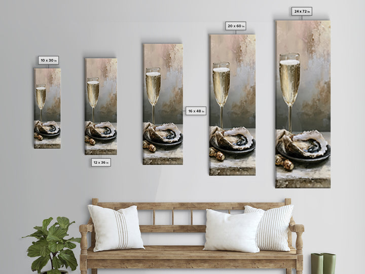 Elegant Oyster and Champagne Still Life Framed Canvas Print, Dining Room Art, Boho Decor, Dining Room Decor, Fine Art, Dining, DRA-1x3-19