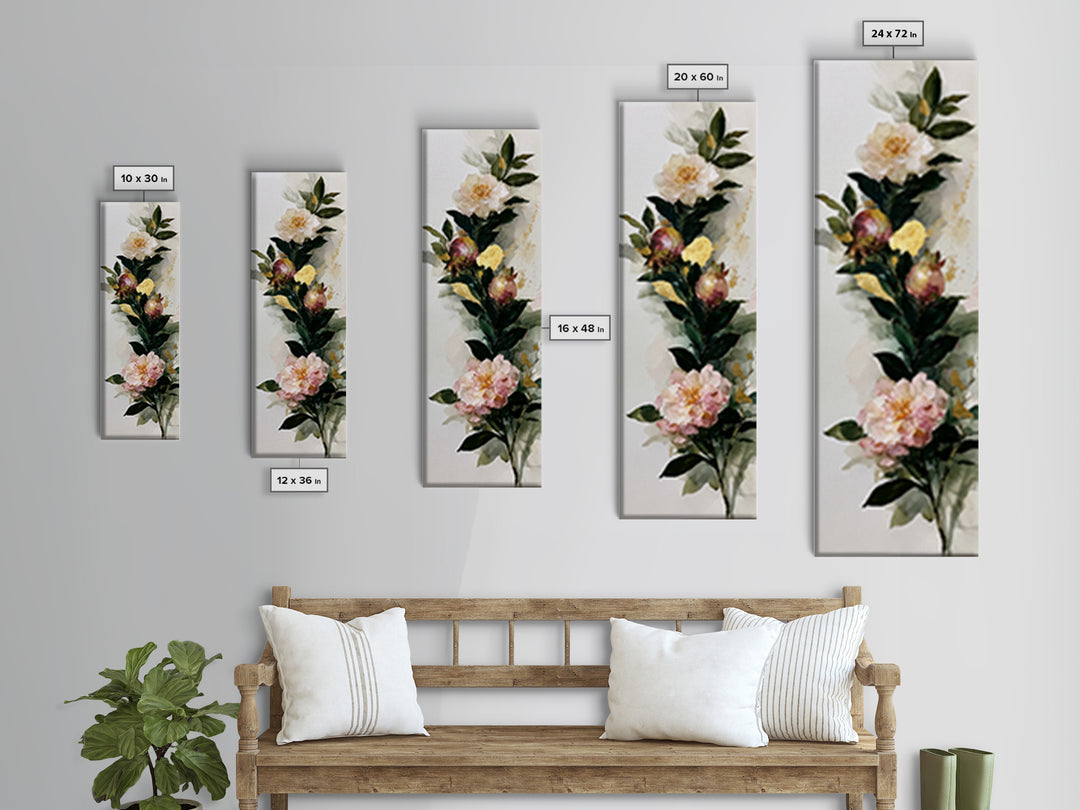 Pomegranate and Gold Leaf Botanical Study Canvas Print, Dining Room Art, Dining Room Wall Art, Dining Room Decor, Dining, DRA-1x3-20