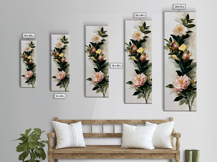 Pomegranate and Gold Leaf Botanical Study Canvas Print, Dining Room Art, Dining Room Wall Art, Dining Room Decor, Dining, DRA-1x3-20