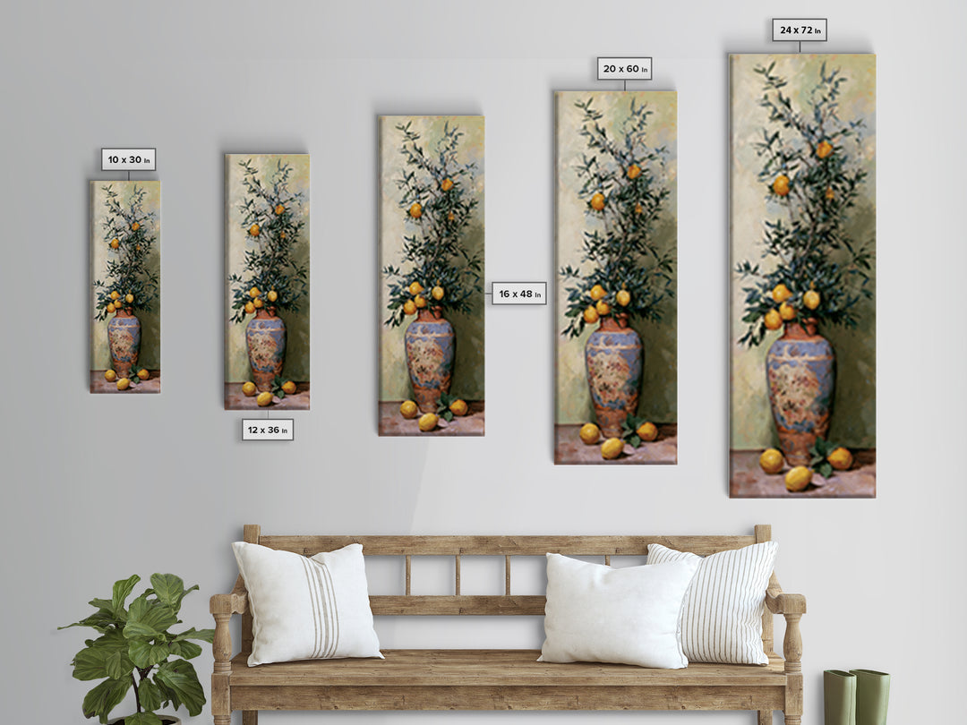 Mediterranean Olive Branch and Citrus Arrangement Canvas Print, Dining Room Art, Gallery Decor, Dining Room Decor, Dining, DRA-1x3-24