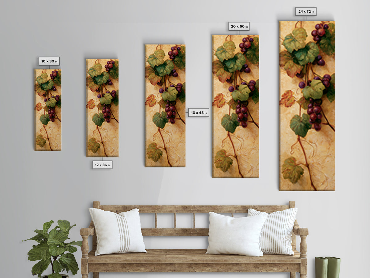 Botanical Grapevine with Leaves and Fruit Canvas Print, Dining Room Art, Dining Room Decor, Oil Painting, Dining, DRA-1x3-33
