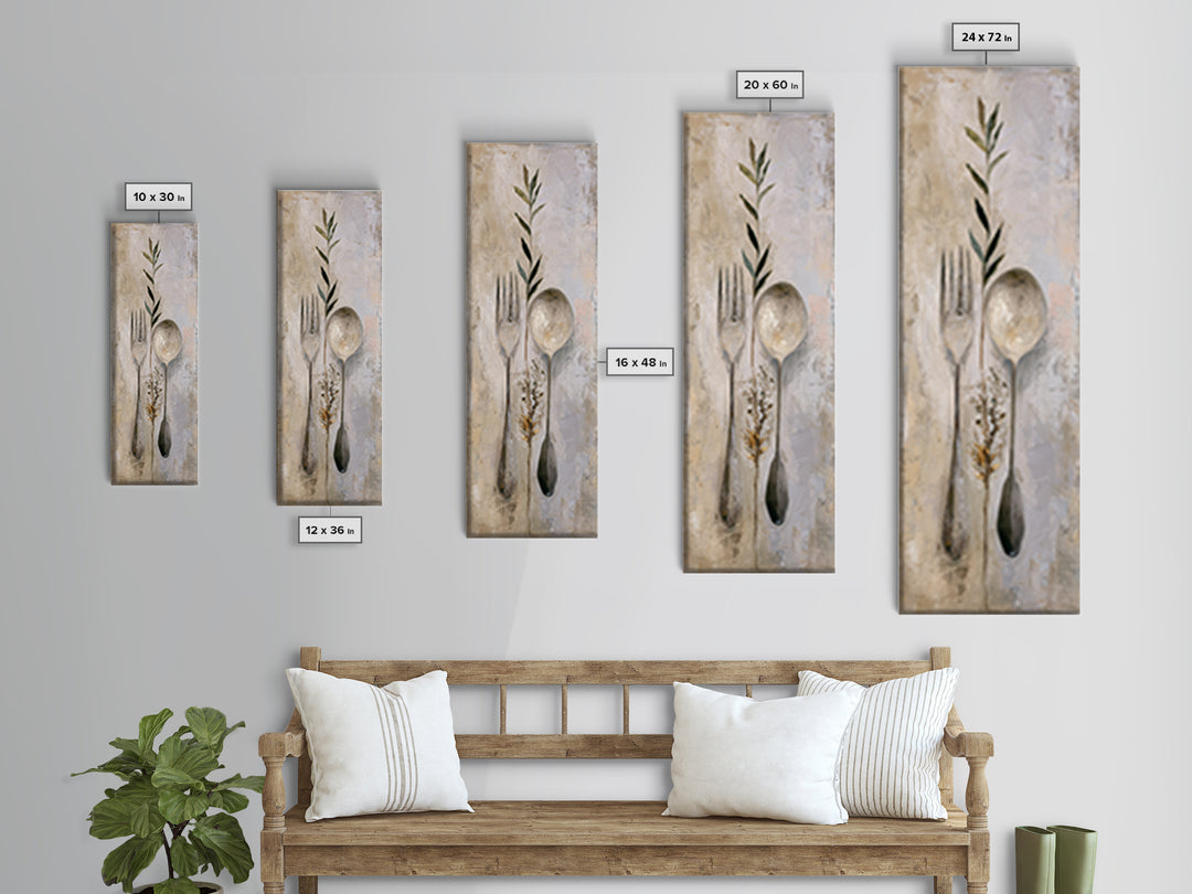 Minimal Fork Spoon and Herb Composition Canvas Print, Dining Room Art, Bedroom Wall Art, Dining Room Decor, Dining, DRA-1x3-34