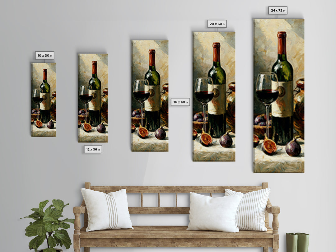 Wine Bottle and Figs on a Linen Canvas Print, Dining Room Art, Textured Painting, Dining Room Decor, Fine Art, Dining, DRA-1x3-39