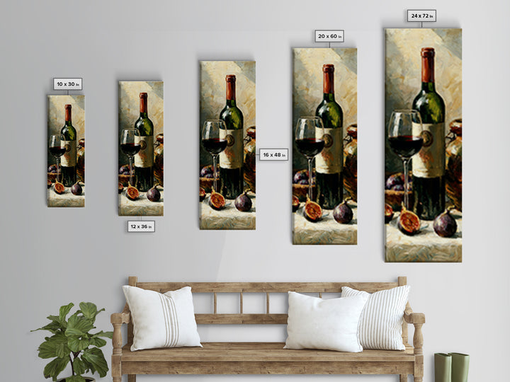 Wine Bottle and Figs on a Linen Canvas Print, Dining Room Art, Textured Painting, Dining Room Decor, Fine Art, Dining, DRA-1x3-39