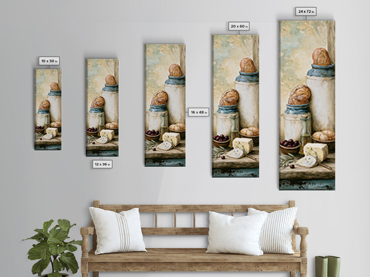 Rustic Bread Olives and Cheese Still Life Canvas Print, Dining Room Art, Set of 3 Prints, Dining Room Decor, Fine Art, Dining, DRA-1x3-42