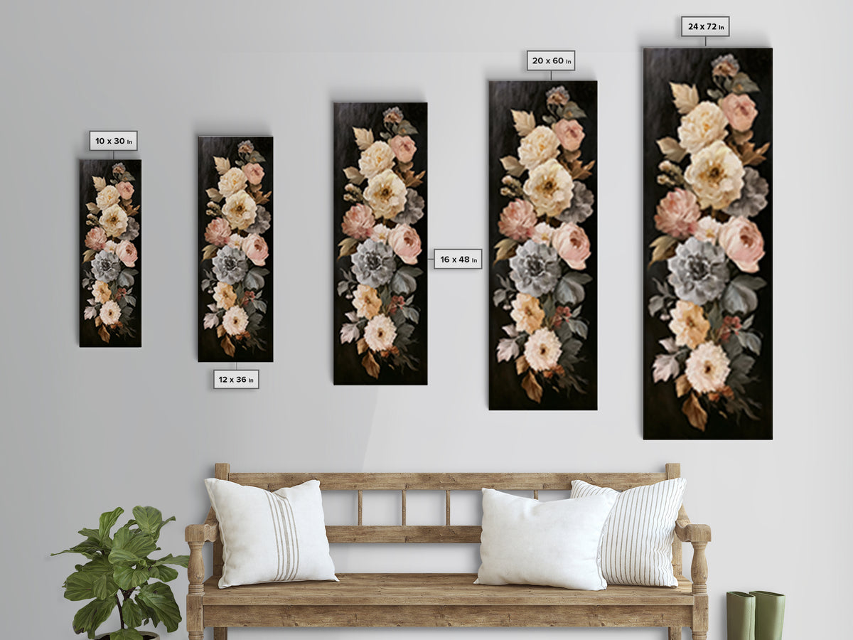 Moody Dark Background Bouquet for Formal Dining Canvas Print, Dining Room Art, Minimalist Decor, Dining Room Decor, Dining, DRA-1x3-47