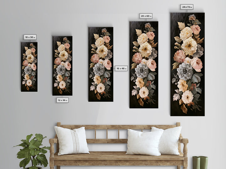 Moody Dark Background Bouquet for Formal Dining Canvas Print, Dining Room Art, Minimalist Decor, Dining Room Decor, Dining, DRA-1x3-47