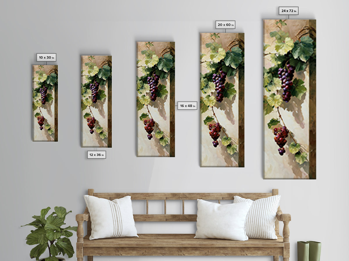 Botanical Grapevine with Leaves and Fruit Canvas Print, Dining Room Art, Kitchen Prints, Dining Room Decor, Fine Art, Dining, DRA-1x3-57