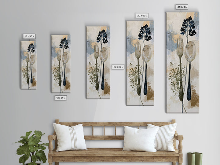 Minimal Fork Spoon and Herb Composition Canvas Print, Dining Room Art, Bedroom Wall Art, Dining Room Decor, Dining, DRA-1x3-58