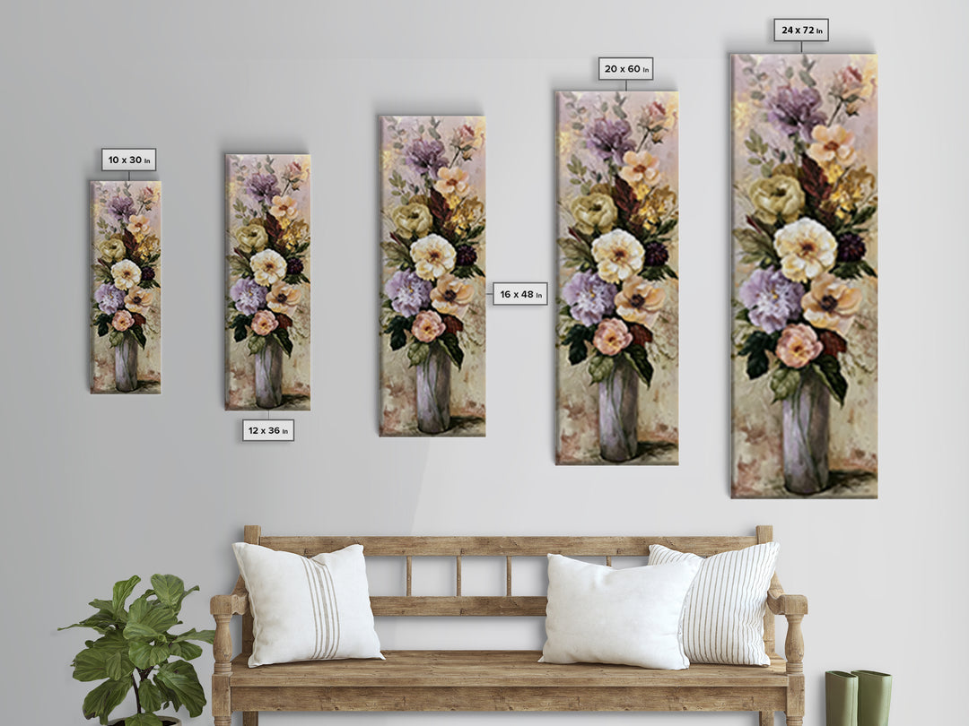 Large Floral Centerpiece Framed Canvas Print, Dining Room Art, Kitchen Prints, Dining Room Decor, Oil Painting, Dining, DRA-1x3-62