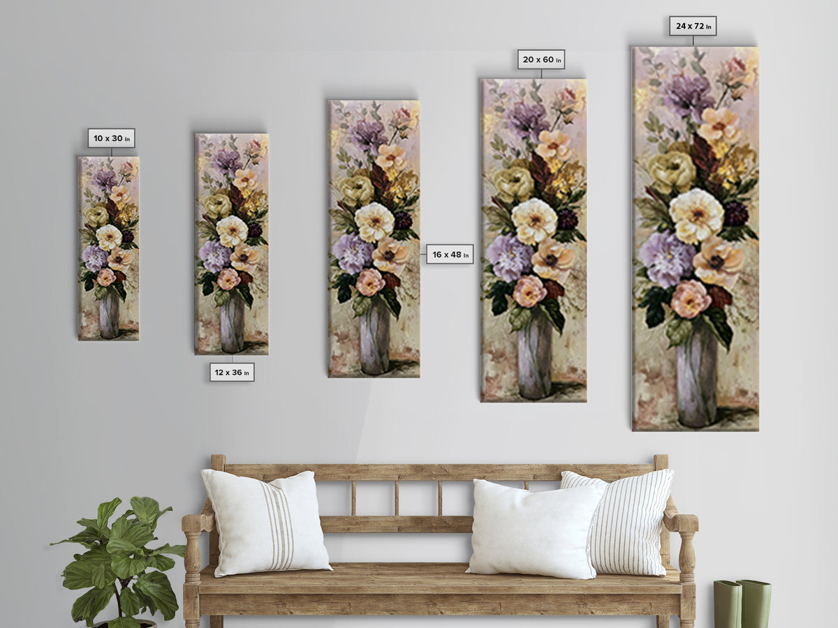 Large Floral Centerpiece Framed Canvas Print, Dining Room Art, Kitchen Prints, Dining Room Decor, Oil Painting, Dining, DRA-1x3-62