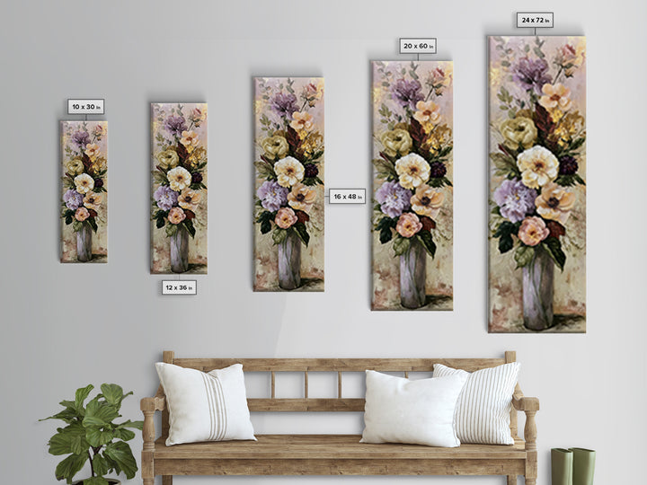 Large Floral Centerpiece Framed Canvas Print, Dining Room Art, Kitchen Prints, Dining Room Decor, Oil Painting, Dining, DRA-1x3-62