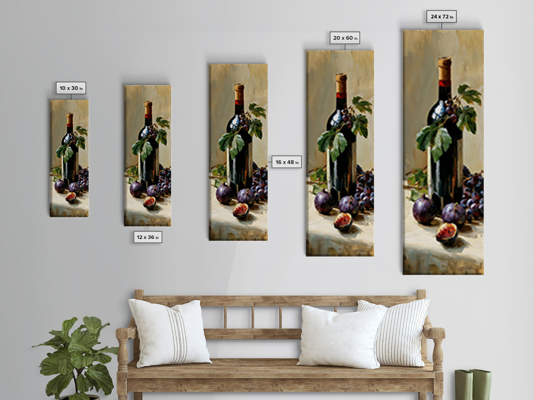 Wine Bottle and Figs on a Linen Canvas Print, Dining Room Art, Canvas Art, Dining Room Decor, Abstract Art, Dining, DRA-1x3-63