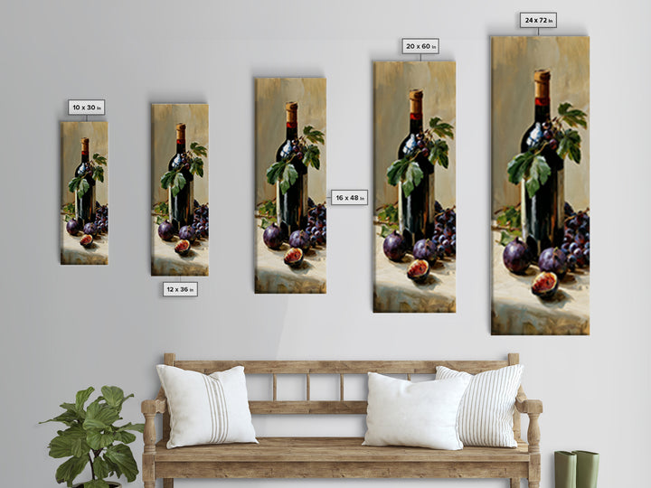 Wine Bottle and Figs on a Linen Canvas Print, Dining Room Art, Canvas Art, Dining Room Decor, Abstract Art, Dining, DRA-1x3-63