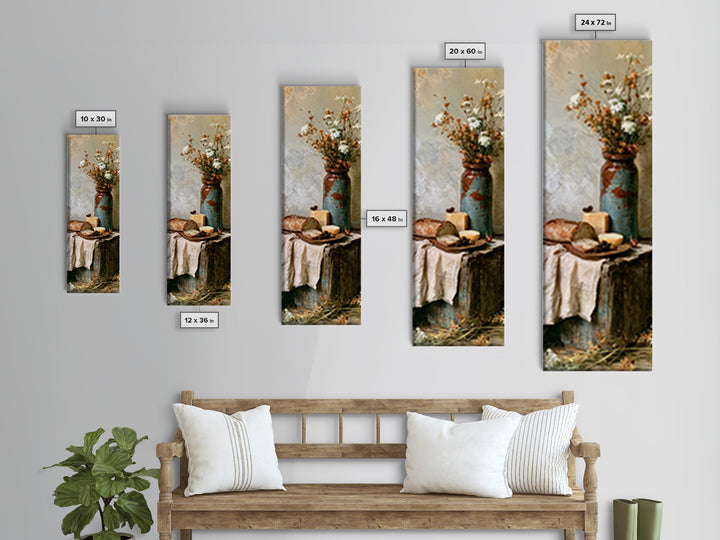 Rustic Bread Olives and Cheese Still Life Canvas Print, Dining Room Art, Trendy Wall Art, Dining Room Decor, Dining, DRA-1x3-66