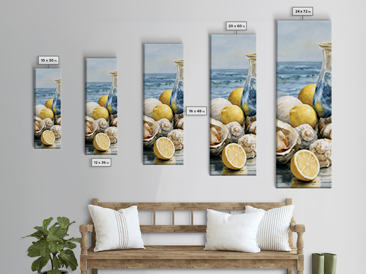 Shellfish and Lemon Still Life Framed Canvas Print, Dining Room Art, Dining Room Decor, Oil Painting, Dining, DRA-1x3-76