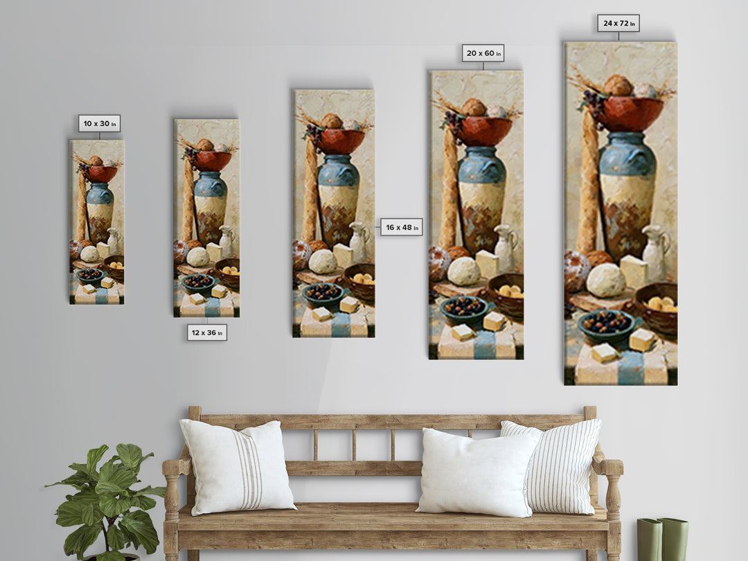 Rustic Bread Olives and Cheese Still Life Canvas Print, Dining Room Art, Modern Decor, Dining Room Decor, Oil Painting, Dining, DRA-1x3-90