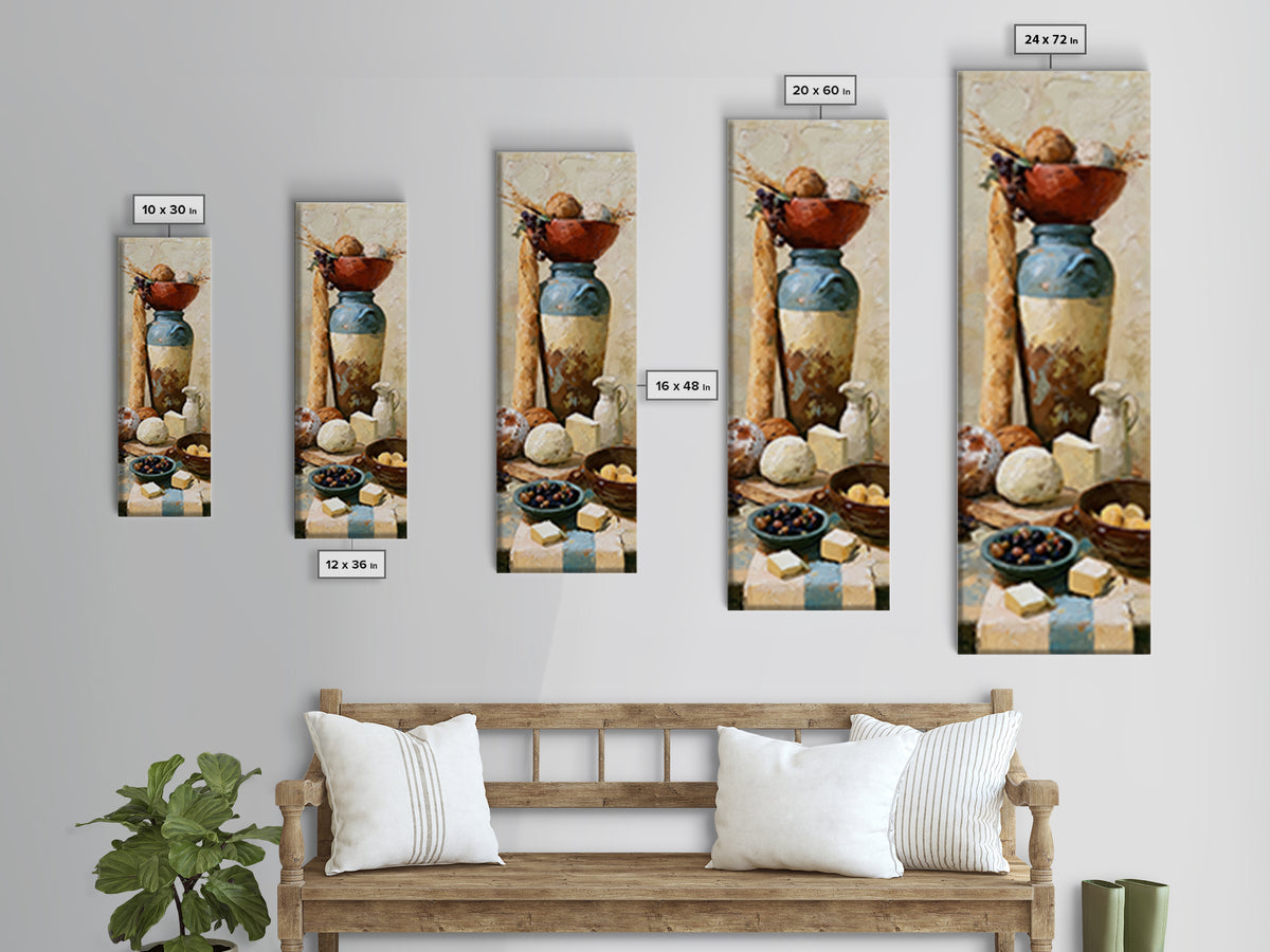 Rustic Bread Olives and Cheese Still Life Canvas Print, Dining Room Art, Modern Decor, Dining Room Decor, Oil Painting, Dining, DRA-1x3-90