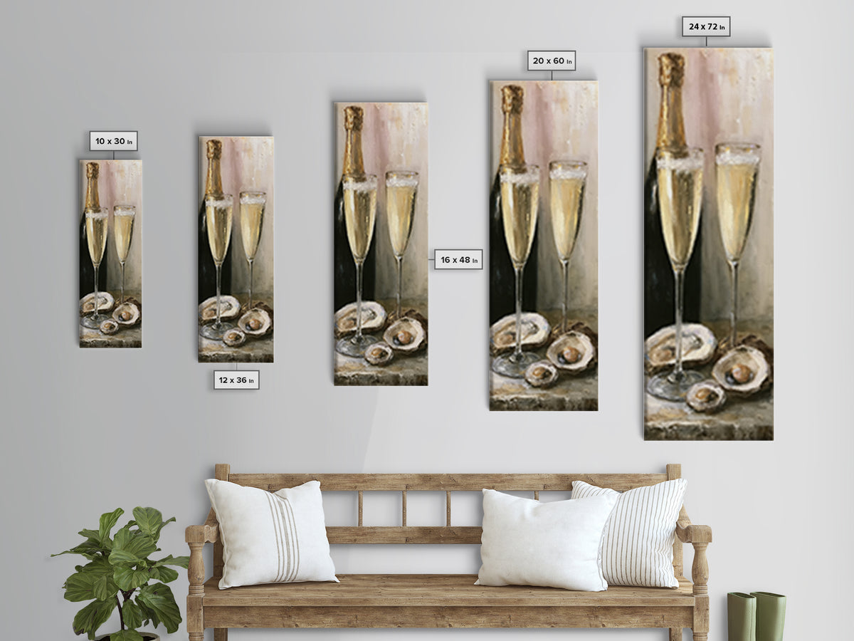 Elegant Oyster and Champagne Still Life Framed Canvas Print, Dining Room Art, Kitchen Art, Dining Room Decor, Oil Painting, DRA-1x3-91