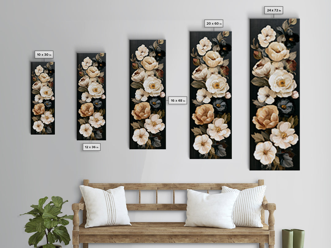 Moody Dark Background Bouquet for Formal Dining Canvas Print, Dining Room Art, Living Room Decor, Dining Room Decor, Dining, DRA-1x3-95