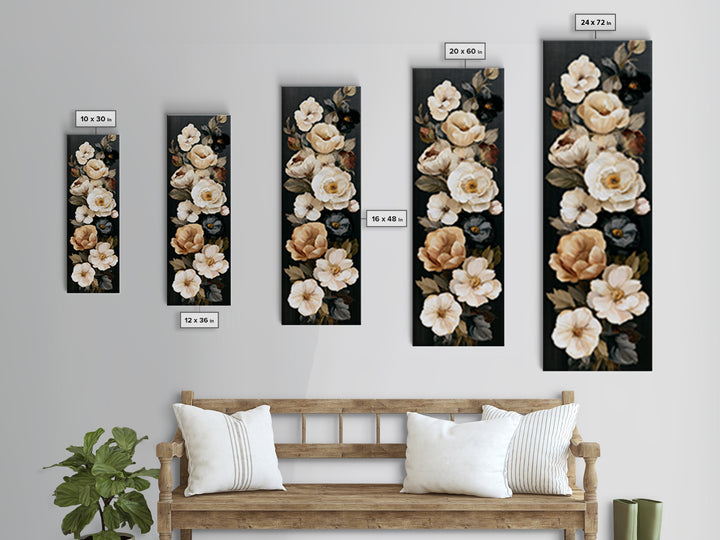 Moody Dark Background Bouquet for Formal Dining Canvas Print, Dining Room Art, Living Room Decor, Dining Room Decor, Dining, DRA-1x3-95