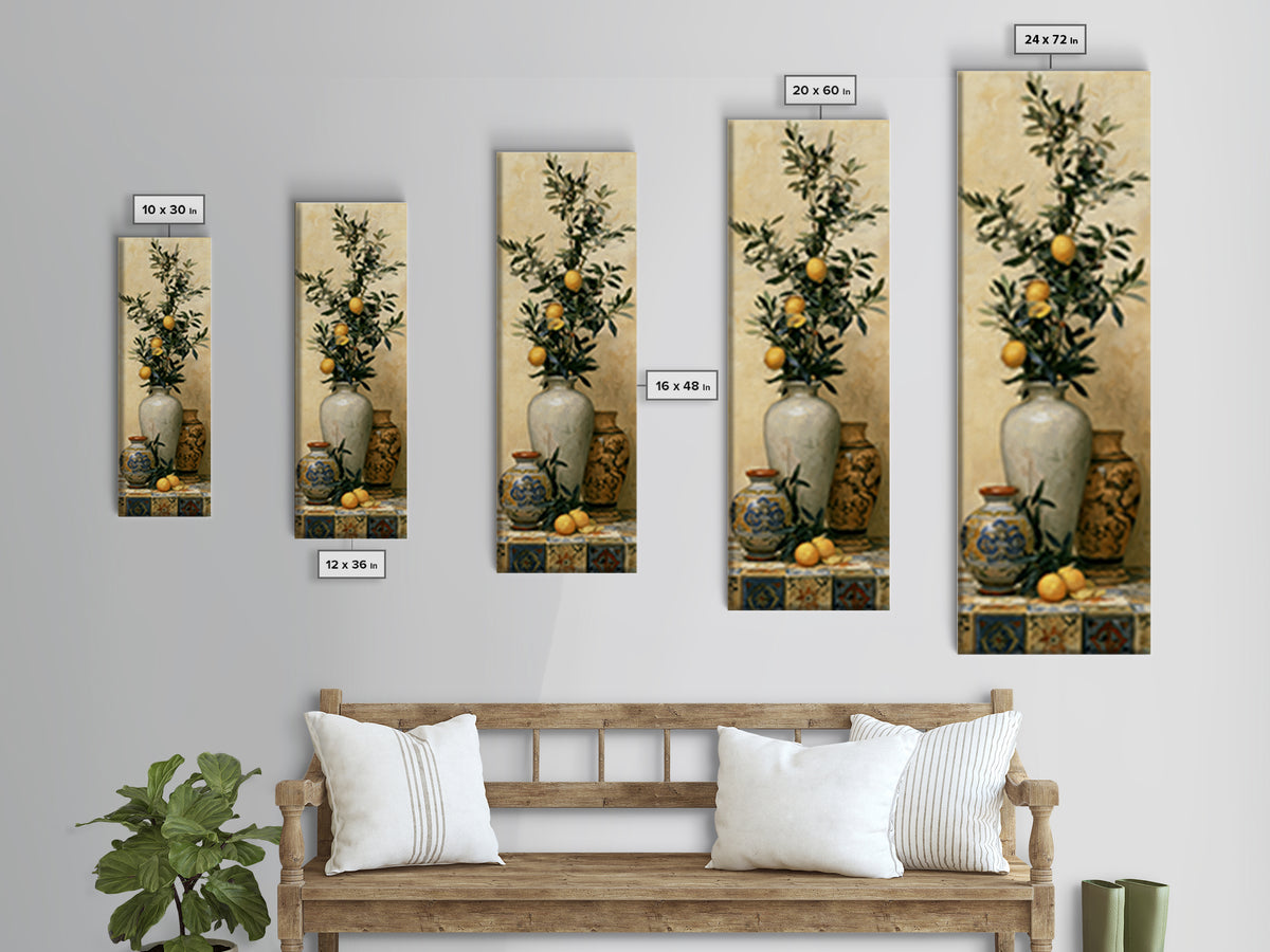Mediterranean Olive Branch and Citrus Arrangement Canvas Print, Dining Room Art, Bedroom Decor, Dining Room Decor, Dining, DRA-1x3-96
