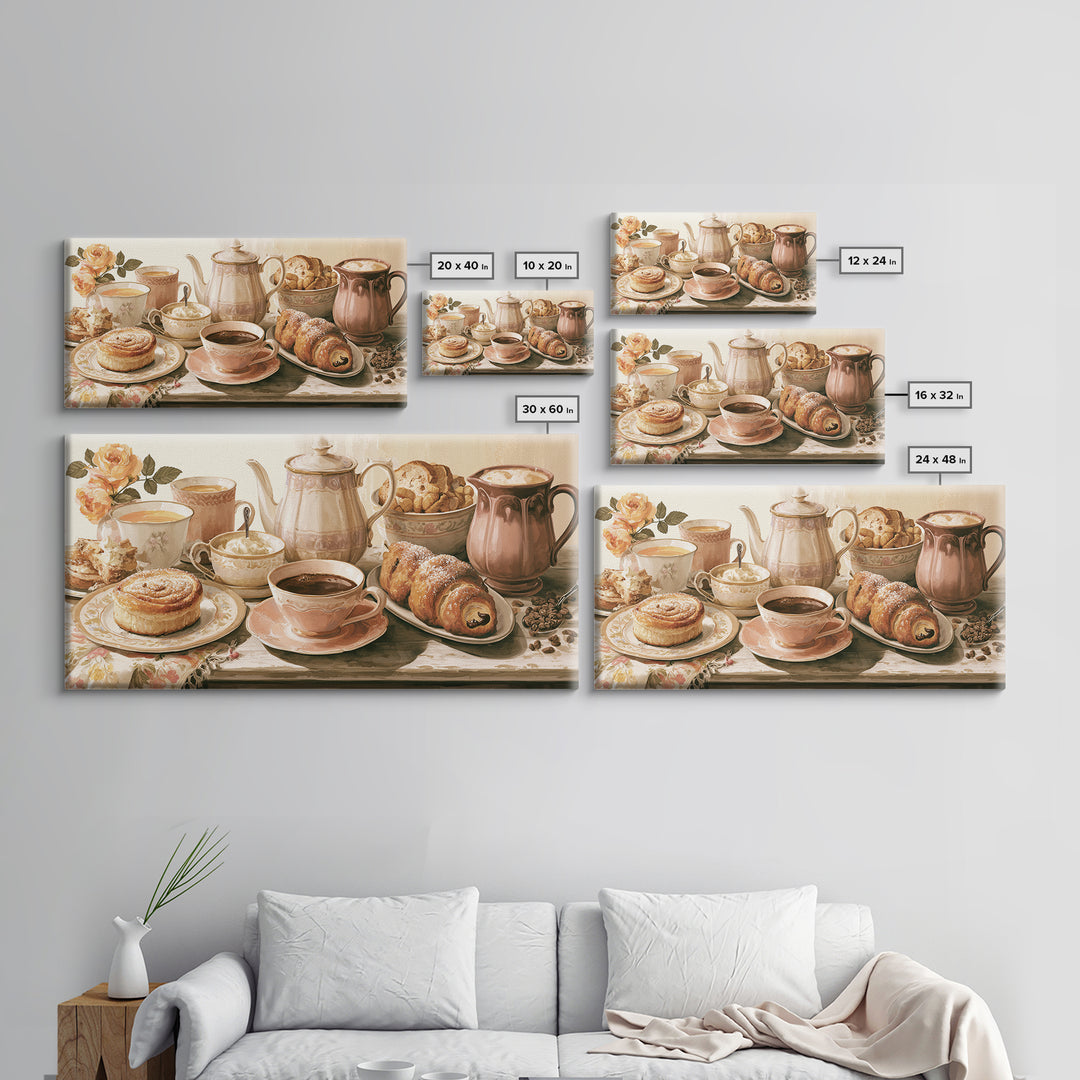 Coffee and Pastry Scene for Breakfast Nook Framed Canvas Print, Dining Room Art, Fine Art Print, Dining Room Decor, Dining, DRA-2x1-10