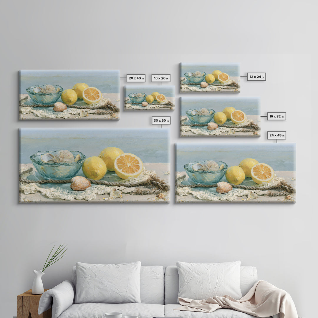 Shellfish and Lemon Still Life Framed Canvas Print, Dining Room Art, Luxury Decor, Dining Room Decor, Fine Art, Dining, DRA-2x1-12