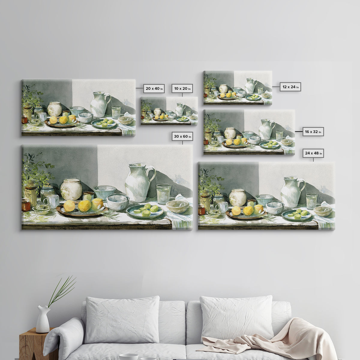 Sunlit Farmhouse Table Objects Without Room View Framed Canvas Print, Dining Room Art, Boho Decor, Dining Room Decor, Dining, DRA-2x1-13