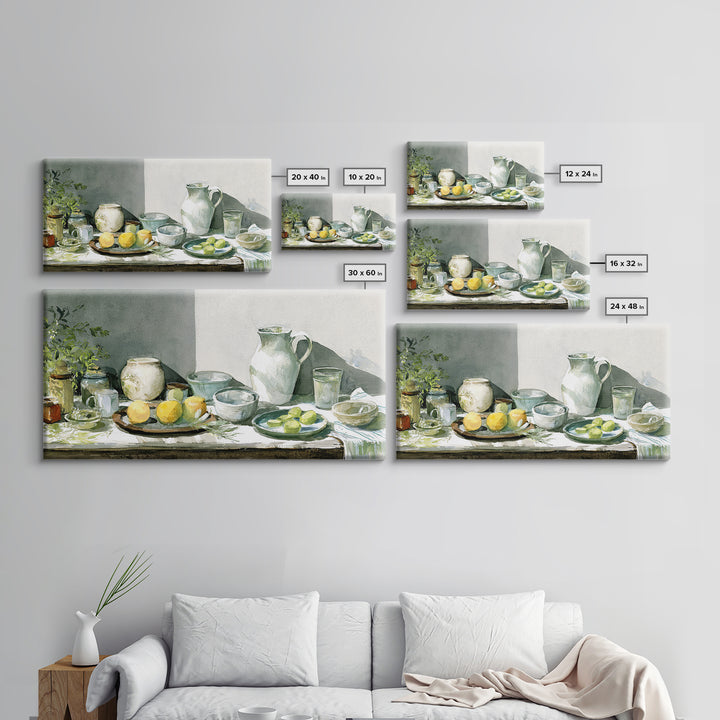 Sunlit Farmhouse Table Objects Without Room View Framed Canvas Print, Dining Room Art, Boho Decor, Dining Room Decor, Dining, DRA-2x1-13