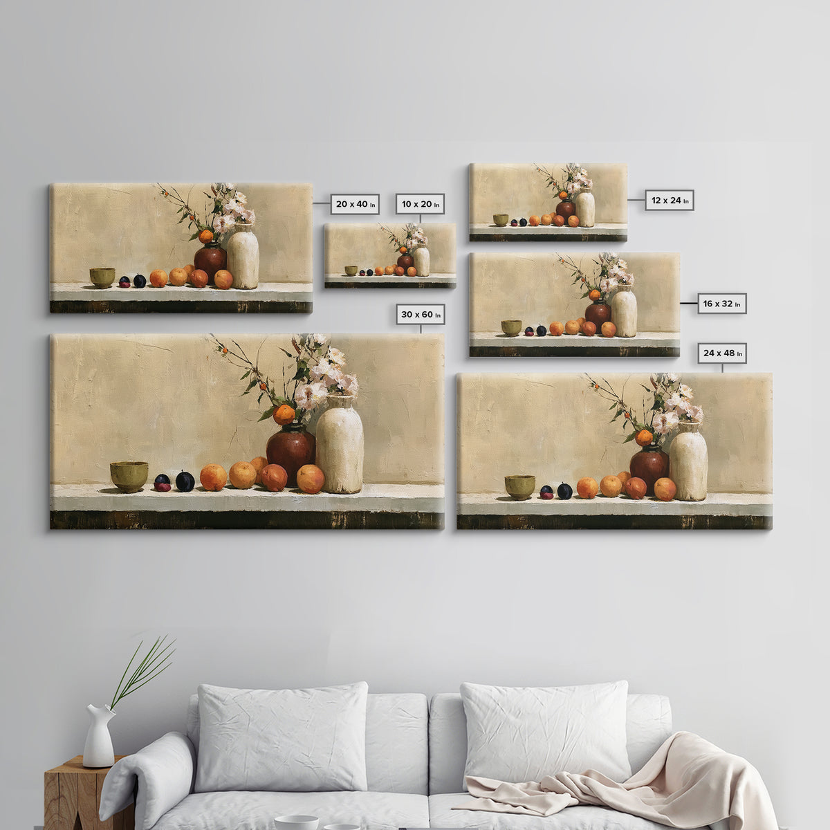 Peach and Plum Still Life Framed Canvas Print, Dining Room Art, Modern Decor, Dining Room Decor, Fine Art, Dining, Home Decor, DRA-2x1-16
