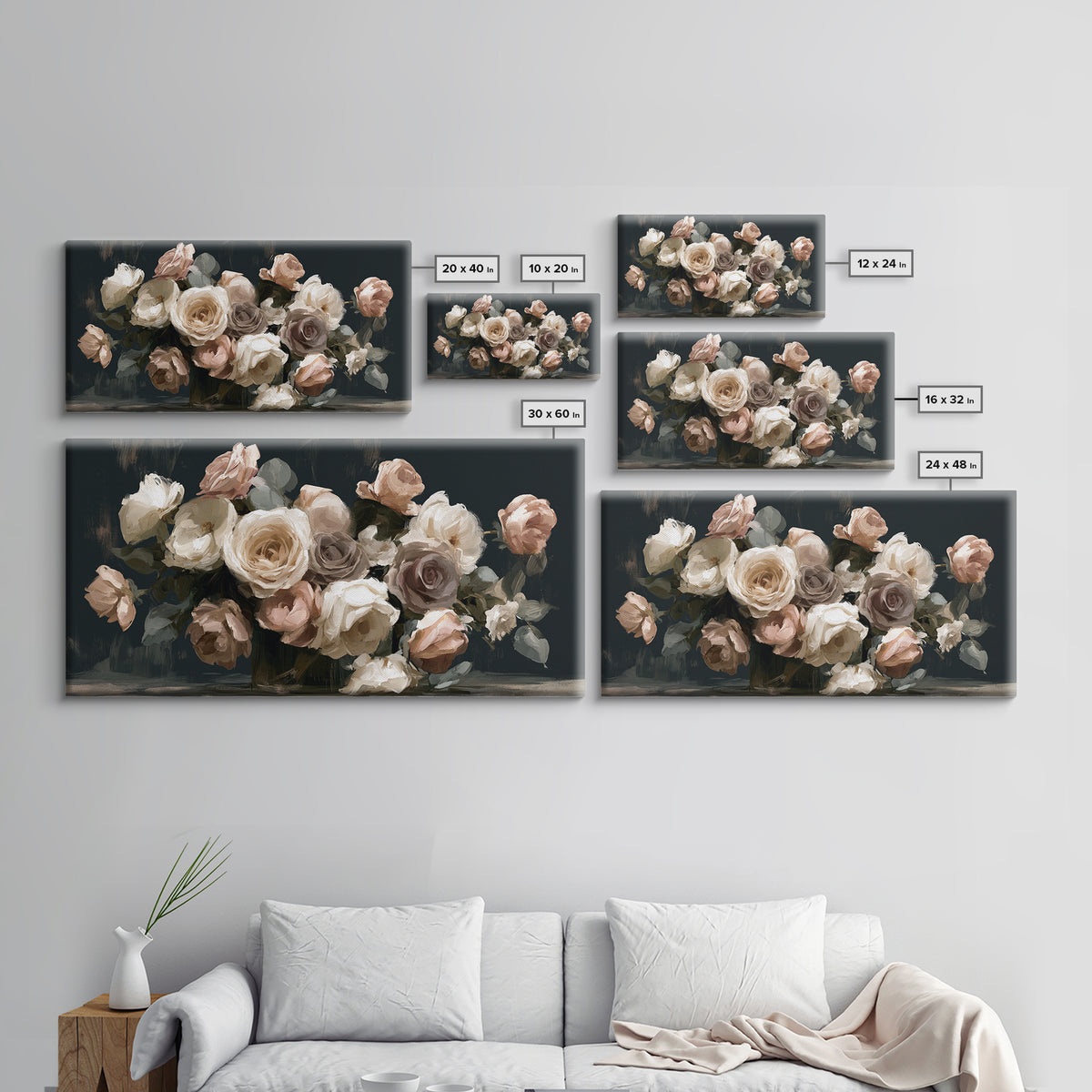 Moody Dark Background Bouquet for Formal Dining Canvas Print, Dining Room Art, Large Wall Art, Dining Room Decor, Dining, DRA-2x1-31