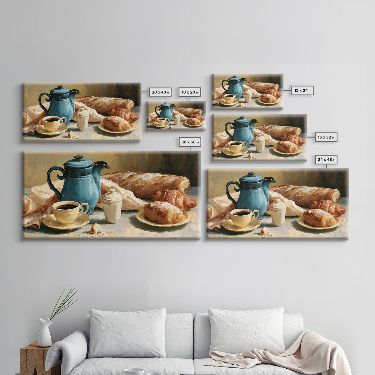 Coffee and Pastry Scene for Breakfast Nook Framed Canvas Print, Dining Room Art, Fine Art Print, Dining Room Decor, Dining, DRA-2x1-34