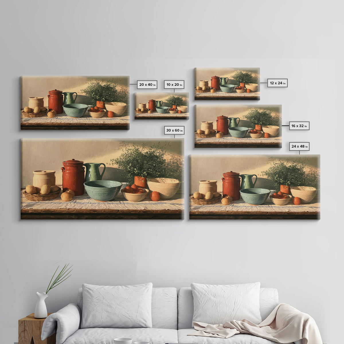 Sunlit Farmhouse Table Objects Without Room View Framed Canvas Print, Dining Room Art, Boho Decor, Dining Room Decor, Dining, DRA-2x1-37