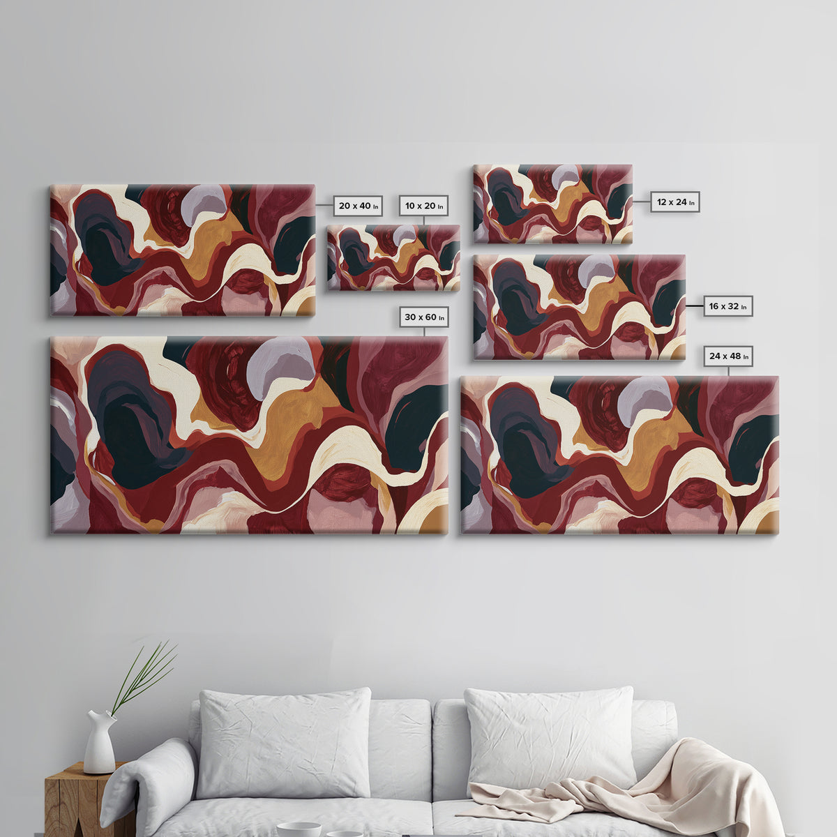 Abstract Red Wine Swirl Framed Canvas Print, Dining Room Art, Dining Room Wall Art, Dining Room Decor, Abstract Art, Dining, DRA-2x1-38