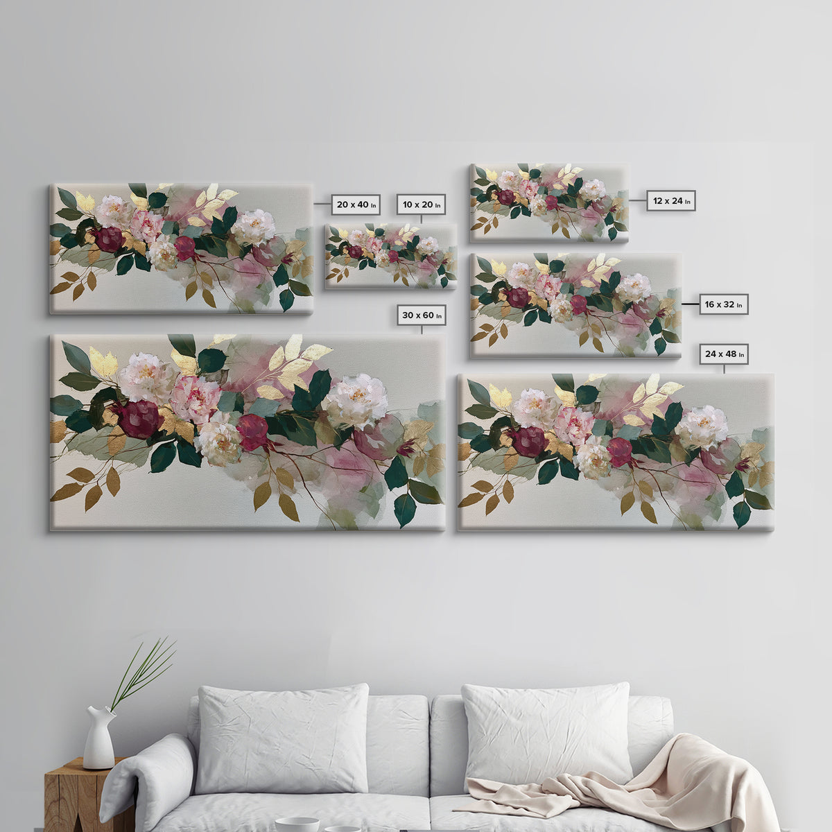 Pomegranate and Gold Leaf Botanical Study Canvas Print, Dining Room Art, Boho Decor, Dining Room Decor, Oil Painting, Dining, DRA-2x1-4