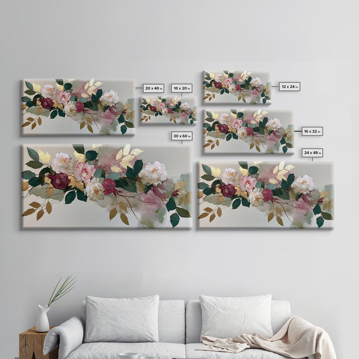 Pomegranate and Gold Leaf Botanical Study Canvas Print, Dining Room Art, Boho Decor, Dining Room Decor, Oil Painting, Dining, DRA-2x1-4
