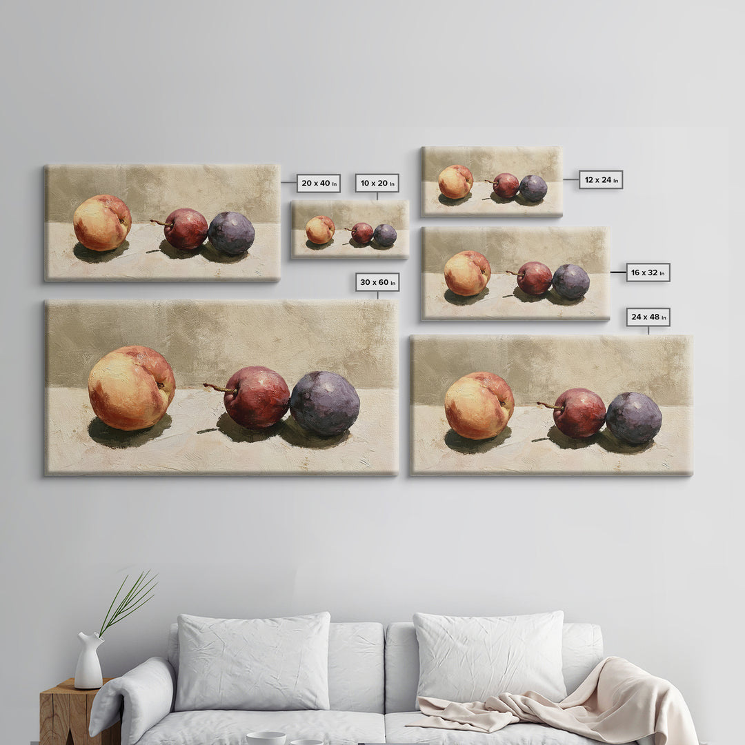 Peach and Plum Still Life Framed Canvas Print, Dining Room Art, Wall Art, Dining Room Decor, Fine Art, Dining, Printable Art, DRA-2x1-40